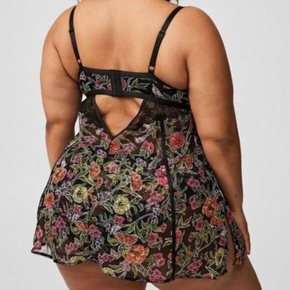 Torrid - Mesh Regency Punk Babydoll in Sketch Garden Floral Rich Black​​​ - Picture 14 of 16